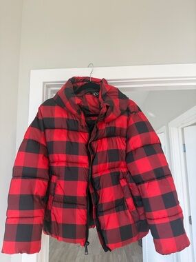 Kendall & Kylie Red and Black Plaid Puffer Jacket